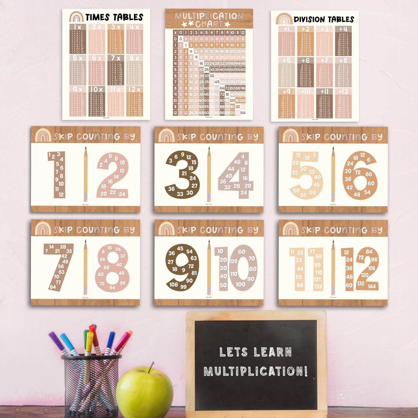 9 Boho Multiplication Chart Poster For Wall - Multiplication Poster For Kids, Multiplication Table Charts, Kids Multiplication Table Poster, Kids Multiplication Table Poster, 5th Grade Math Posters