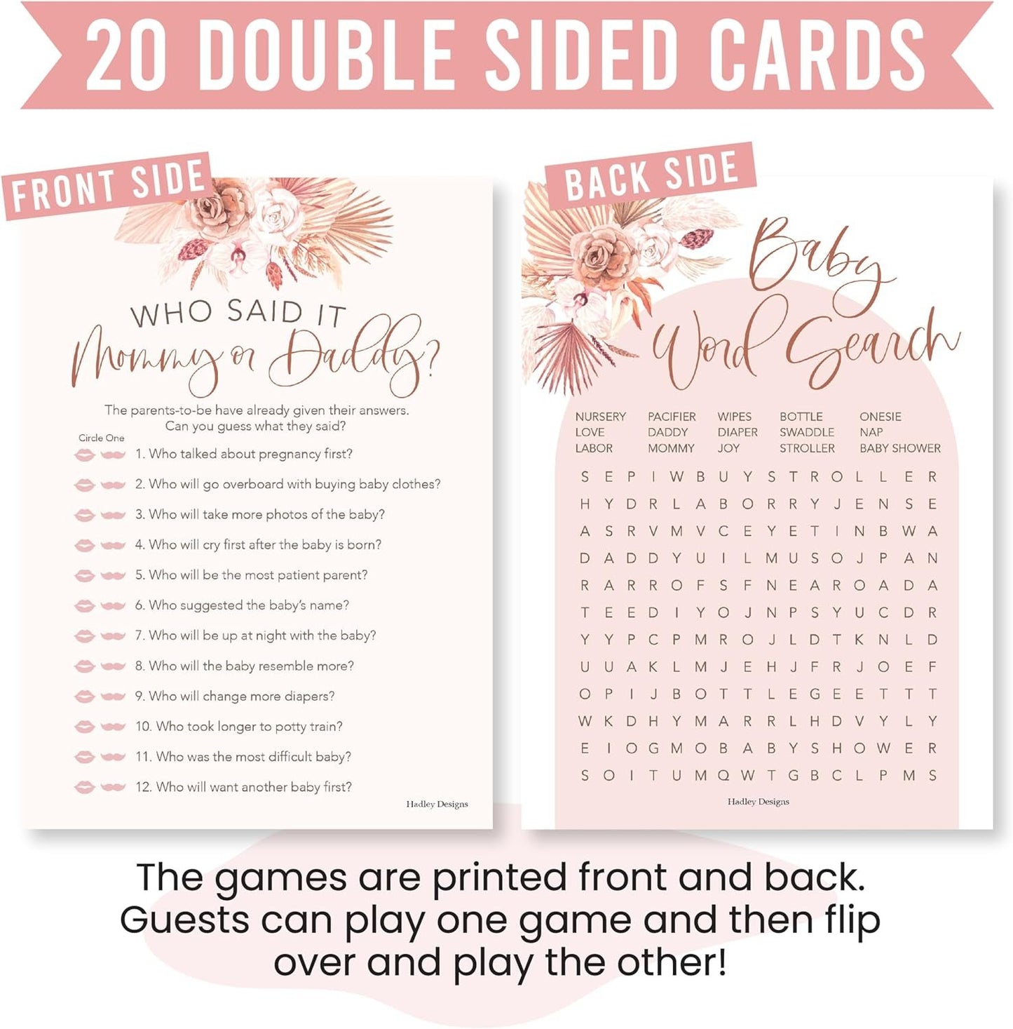 20 Boho Baby Shower Games For Girl - Hilarious Baby Shower Games Girl, Guess Who Mommy Or Daddy Baby Shower Game, Baby Girl Baby Shower Word Search Game, Baby Girl Baby Shower Games Funny