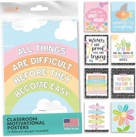 Composition Notebook Classroom Motivational Posters | Set of 9 | Educational Supplies