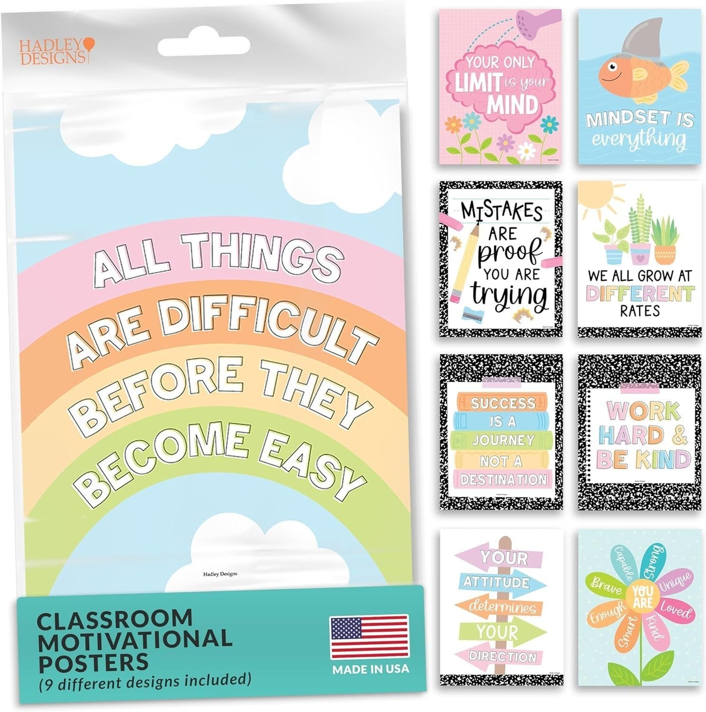 Composition Notebook Classroom Motivational Posters | Set of 9 | Educational Supplies