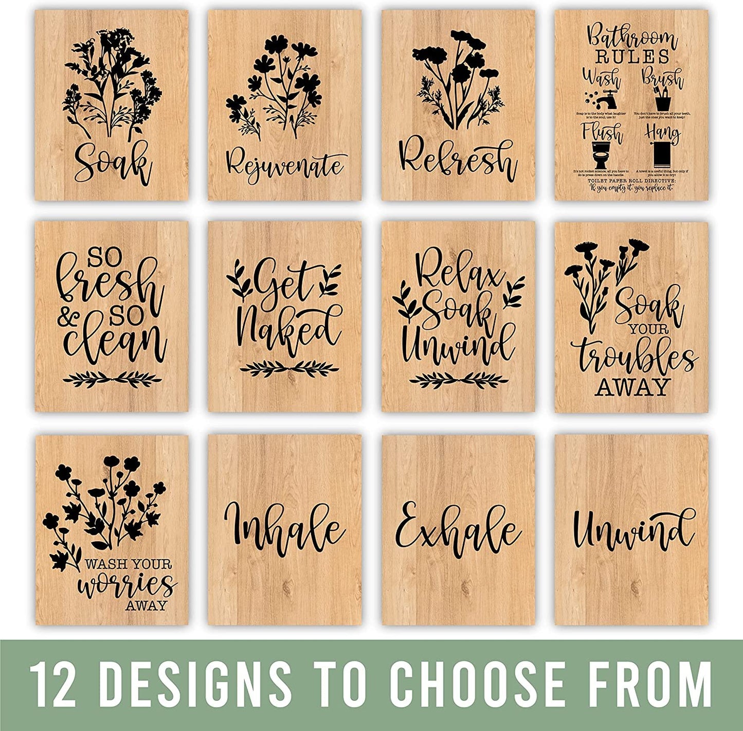 Relaxing Bathroom Wall Art | Set of 6 Reversible Prints | Home Decor