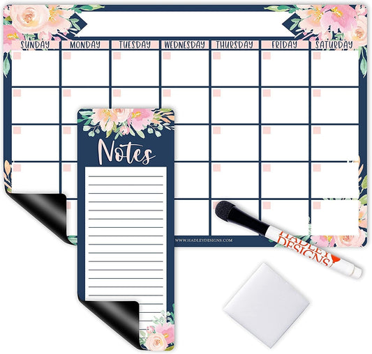 Navy Floral Magnetic Calendar | Dry-Erase | Calendars & Planners