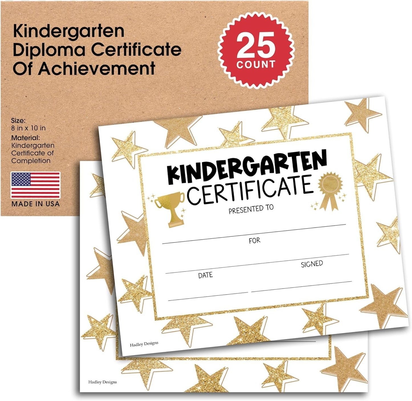 Gold Star Kindergarten Certificate of Achievement | Set of 25 | Awards