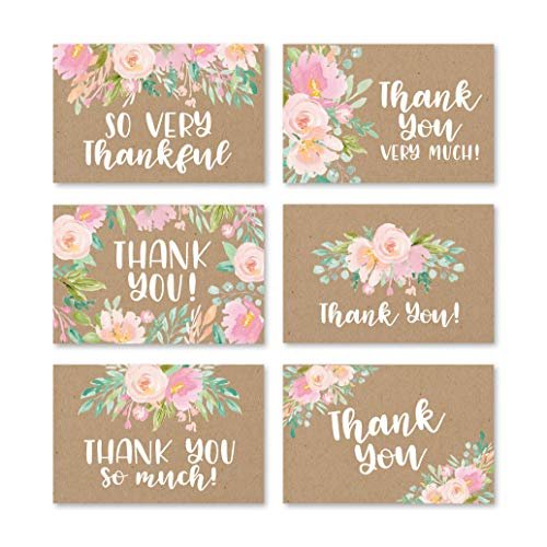 Blush Floral Kraft Folded Thank You Cards | Set of 24 | General