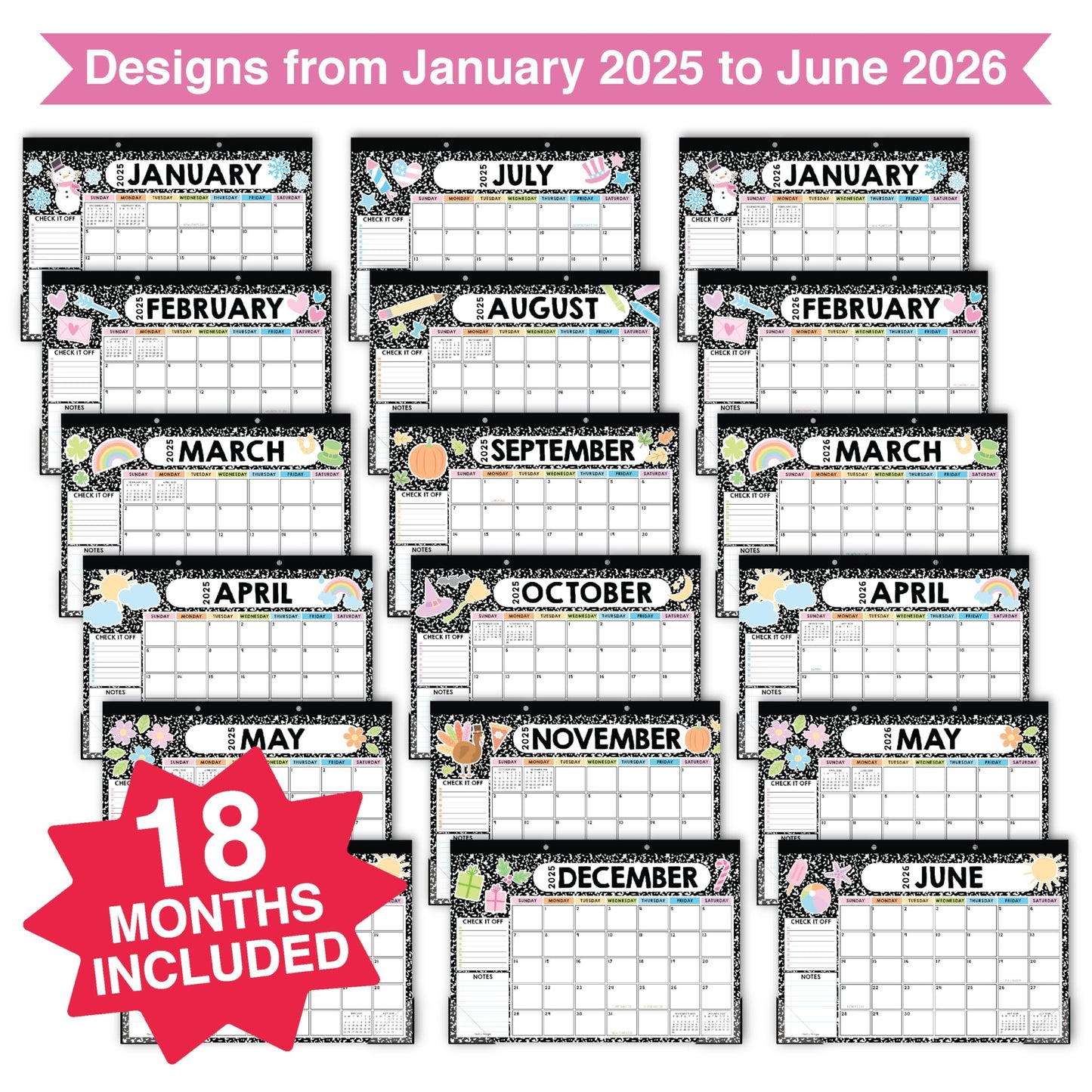 Composition Notebook Large Desk Calendar | 18-Month | 2025-2026 | Calendars & Planners