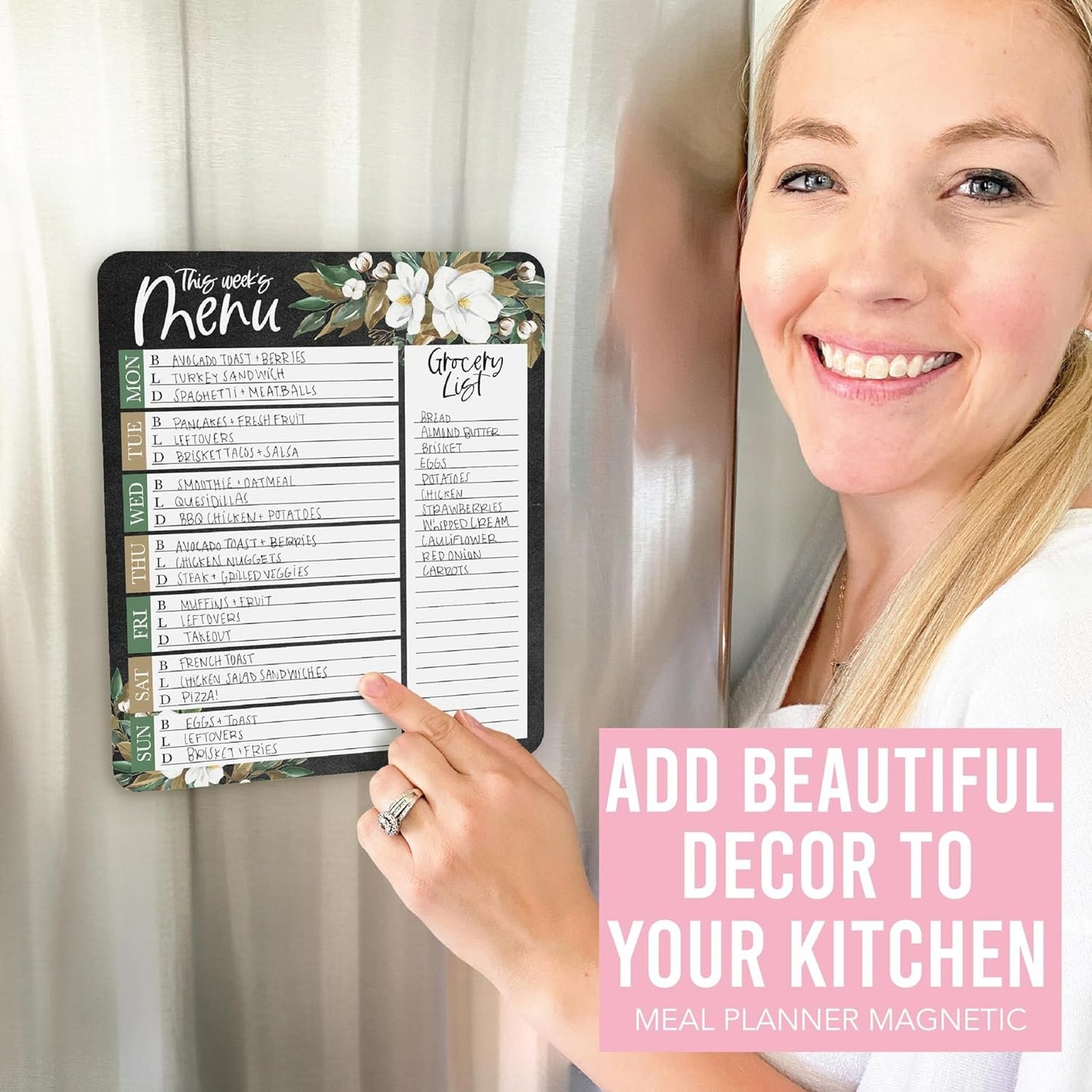 Floral Weekly Dinner Menu Board For Kitchen - Magnetic Meal Planner For Refrigerator White Board Dry Erase, Weekly Menu Board For Fridge Whiteboard, Weekly Meal Planner Magnetic Fridge Whiteboard