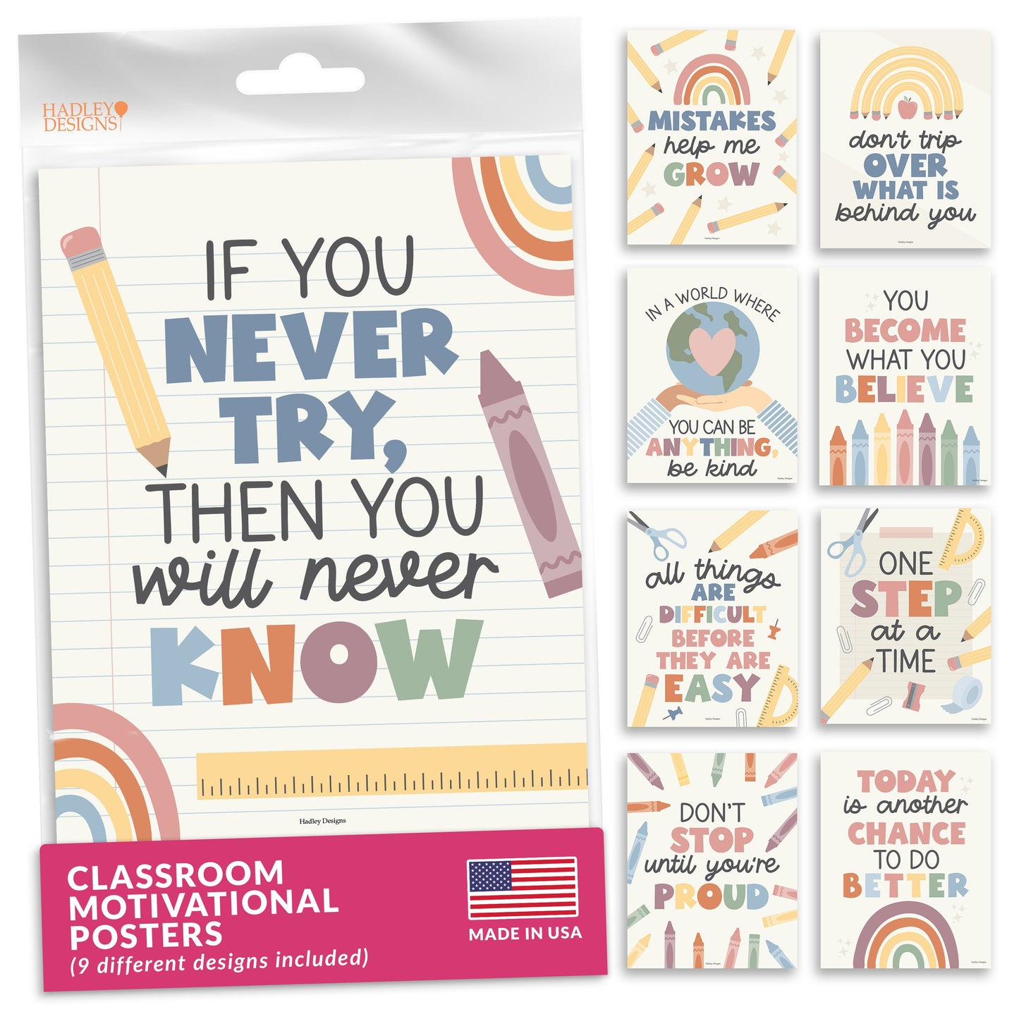 Classroom Motivational Posters | Set of 9 | Educational Supplies
