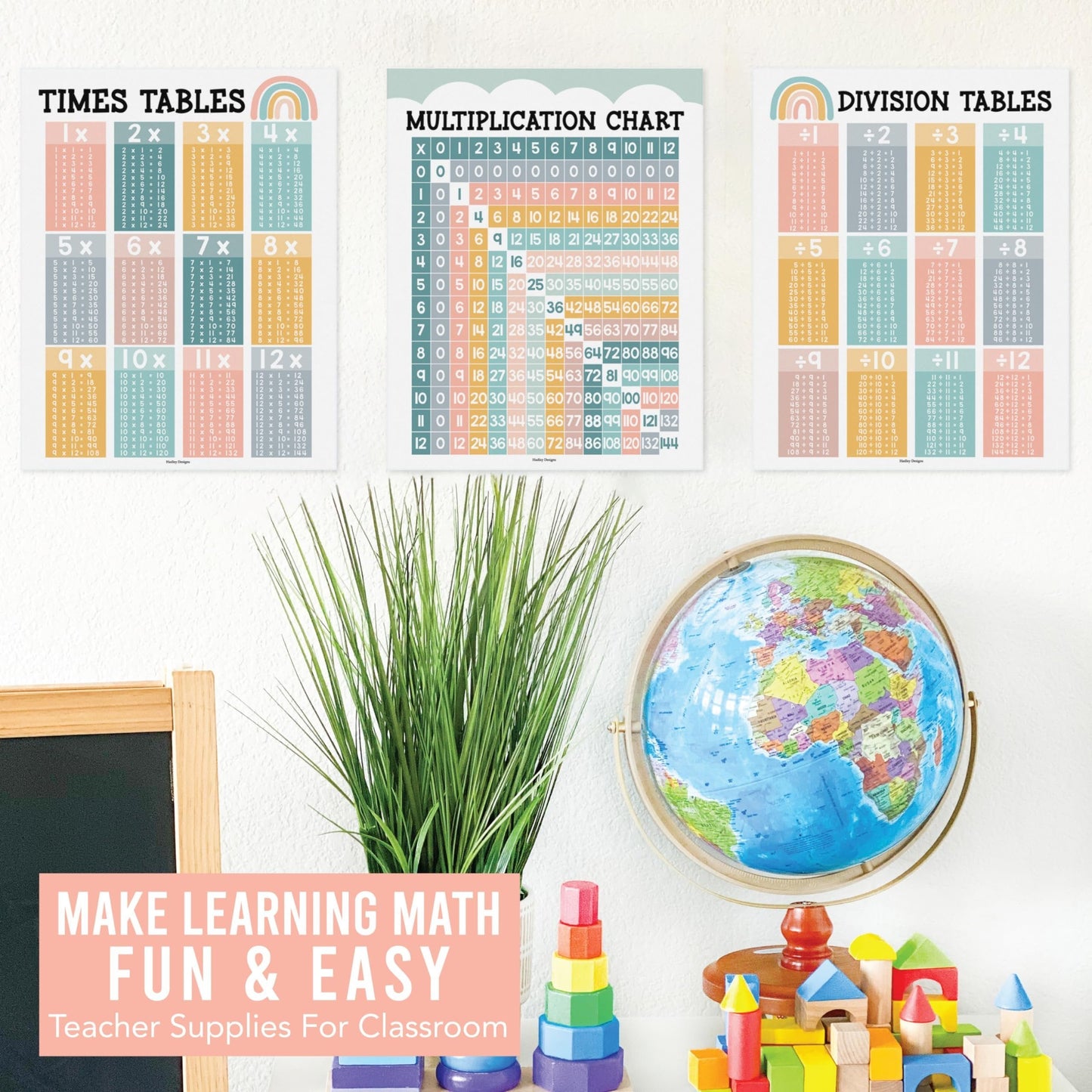 Boho Muted Multiplication Posters | Set of 9 | Classroom Supplies