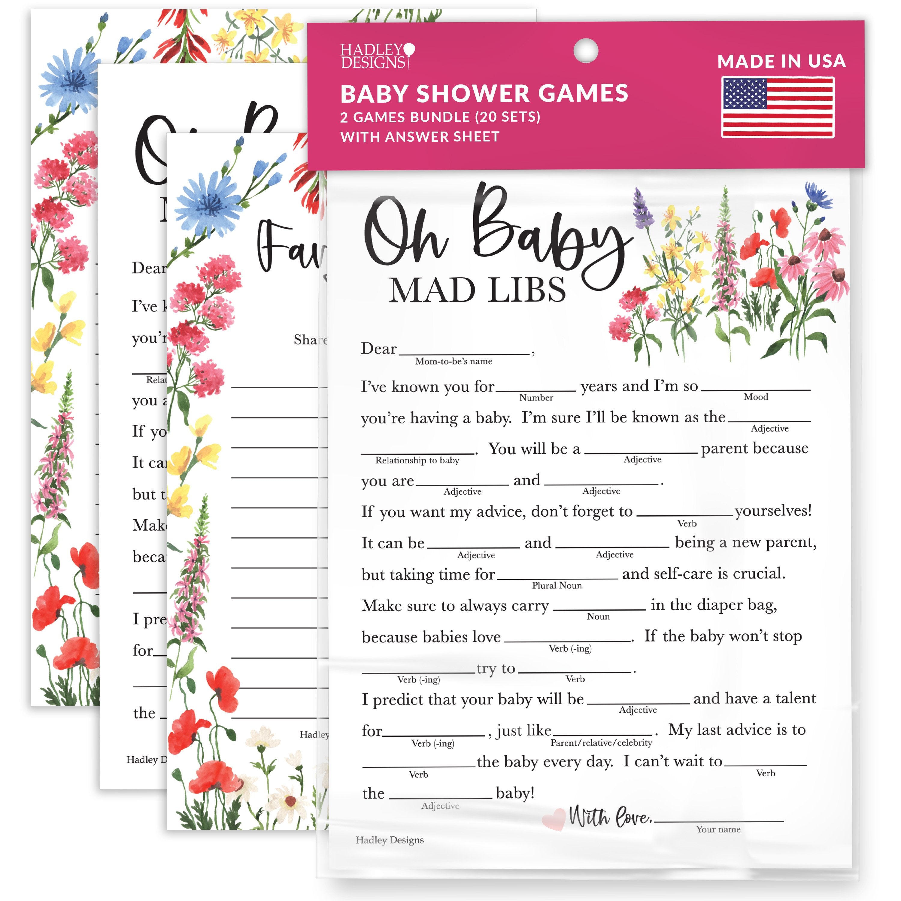 Baby Mad Libs & Family Traditions Games | Set of 20 | Baby Shower Games
