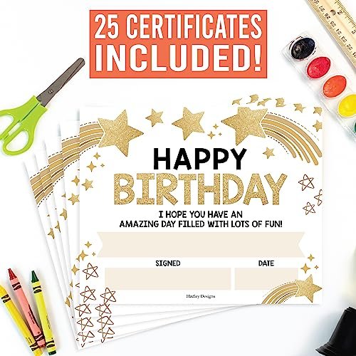 Gold Stars Birthday Certificates | Set of 25 | Birthday Gifts