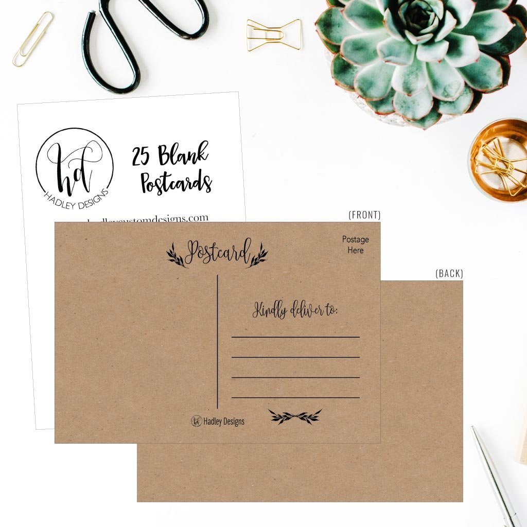 25 Kraft Black Greenery Blank Postcards