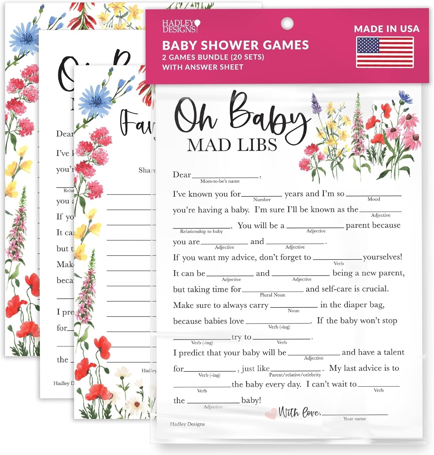 20 Floral Baby Shower Games For Girl - Hilarious Baby Shower Games Girl, Advice Cards Baby Shower Mad Libs Game Funny, Family Tradition Cards For Baby Shower, Baby Girl Baby Shower Games Funny