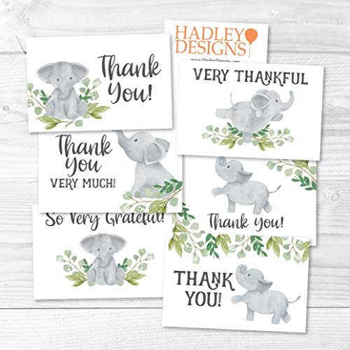 Greenery Elephant Folded Thank You Cards | Set of 24 | Baby Shower