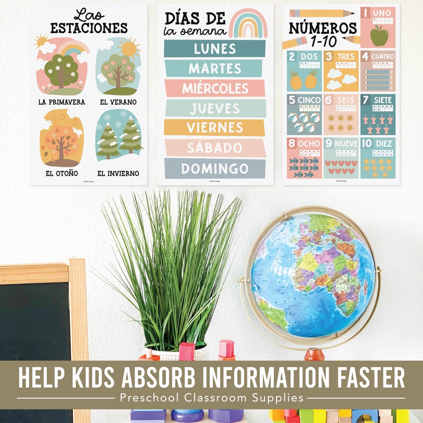 Boho Muted Spanish Posters | Set of 12 | Spanish Educational Supplies