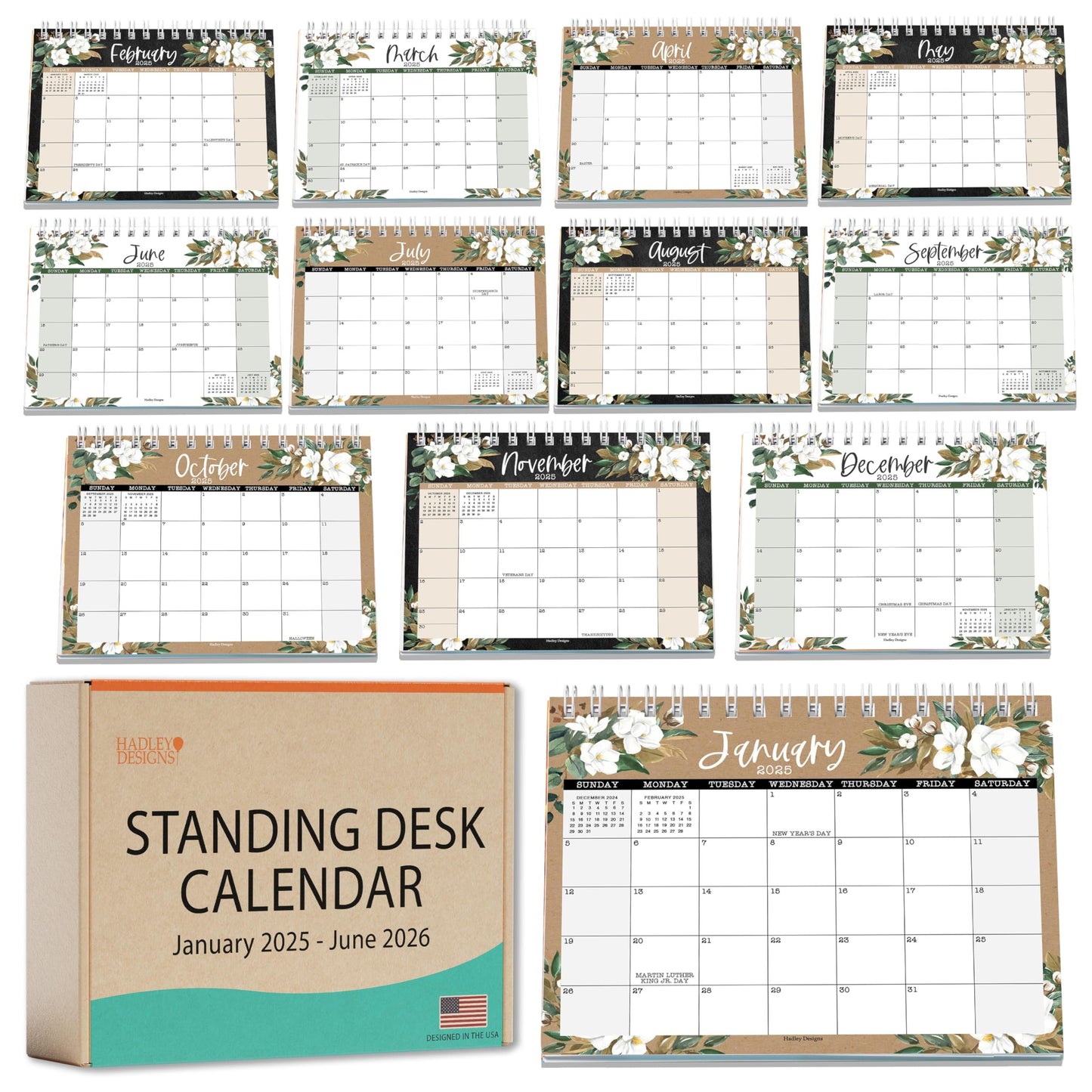 Magnolia Small Desk Calendar | 2025-2026 | Standing Flip Calendar