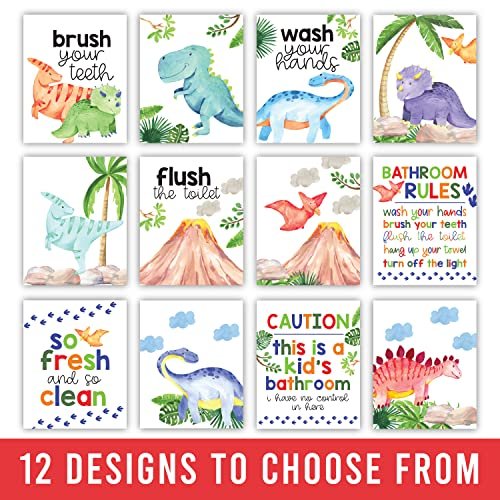 Dinosaur Bathroom Wall Art | Set of 6 | Home Decor