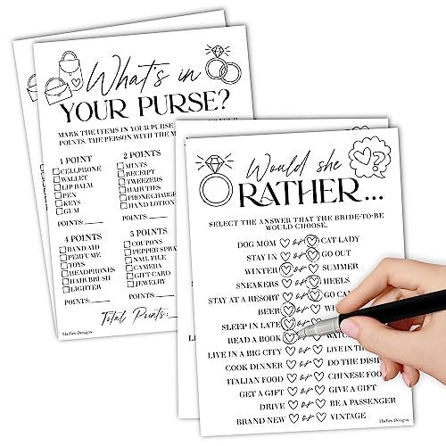 Would She Rather & What's in Your Purse Games | Set of 20 | Bridal Shower Games
