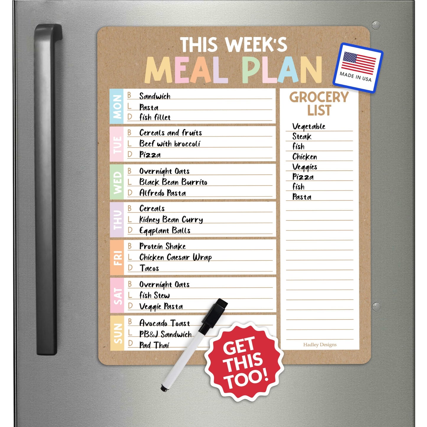 Rustic Weekly Dinner Menu Board for Kitchen - Magnetic Meal Planner for Refrigerator White Board Dry Erase, Weekly Menu Board for Fridge Whiteboard, Weekly Meal Planner Magnetic Fridge Whiteboard