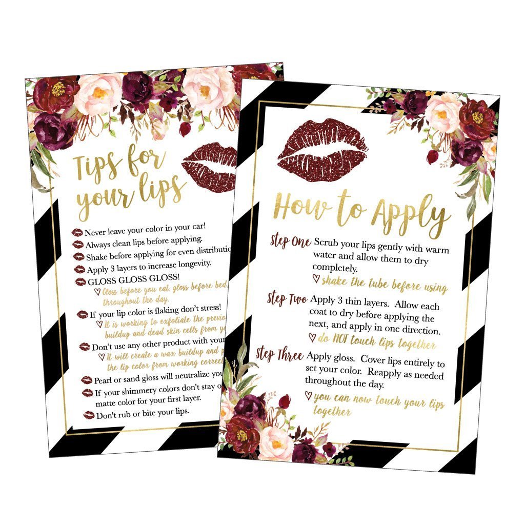 25 Lipstick Application Instructions Tips and Tricks Distributor Supplies Card Directions, Lip Sense Business Marketing Party Lipsense Younique Mary Kay Avon Amway Seller Perfect Starter Kit Thank You