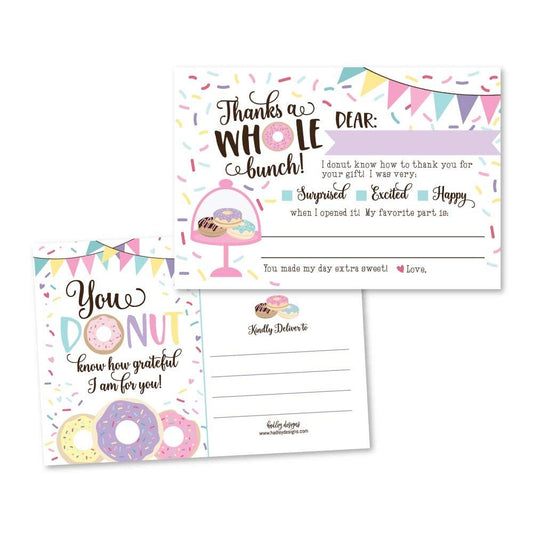 25 Donut Party Fill In The Blank Kids Thank You Cards, Pink Sprinkles Themed Confetti Bday Party Notes, Doughnut Frosting Adult or Children Birthday, Breakfast Baking Supplies, Sweet Treats Ideas