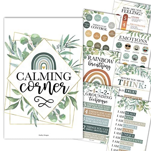 Greenery Calming Corner Posters | Set of 9 | Classroom Decor