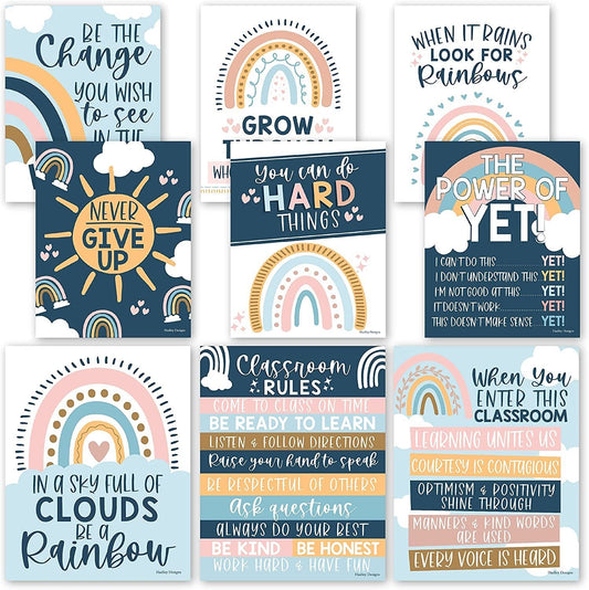 Boho Rainbow Classroom Motivational Posters | Set of 9 | Educational Supplies