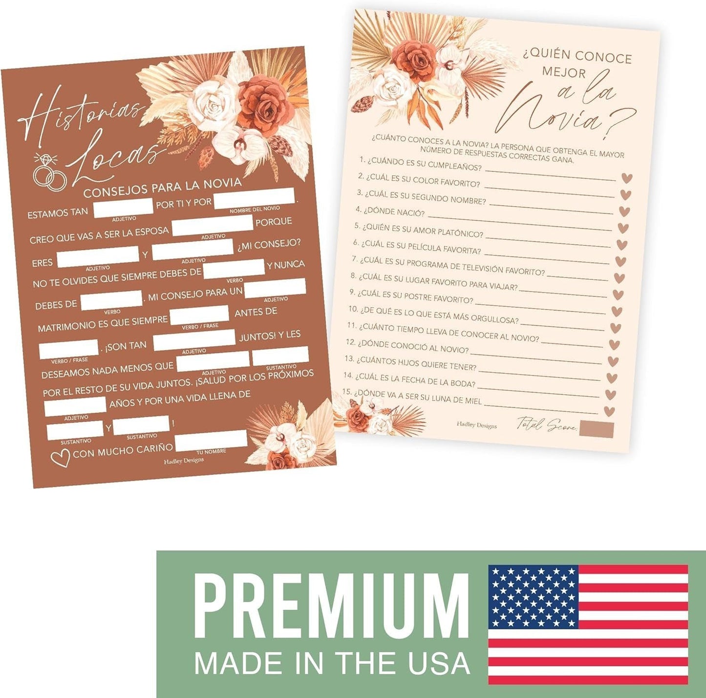 Mad Libs en español y Quién conoce mejor a la novia | Juego de 20 | Juegos para despedidas de soltera en español