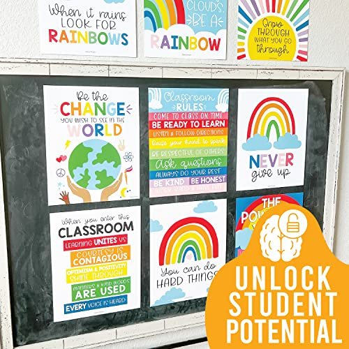 Rainbow Classroom Motivational Posters | Set of 9 | Educational Supplies