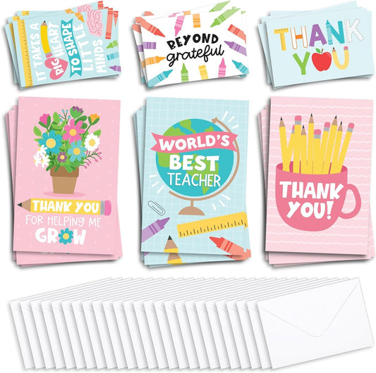 24 Colorful Teacher Thank You Cards From Student - Teacher Gift Card Teacher Appreciation Cards Bulk, Thank You Teacher Cards From Student, Bulk Thank You Cards For Teachers Appreciation Cards