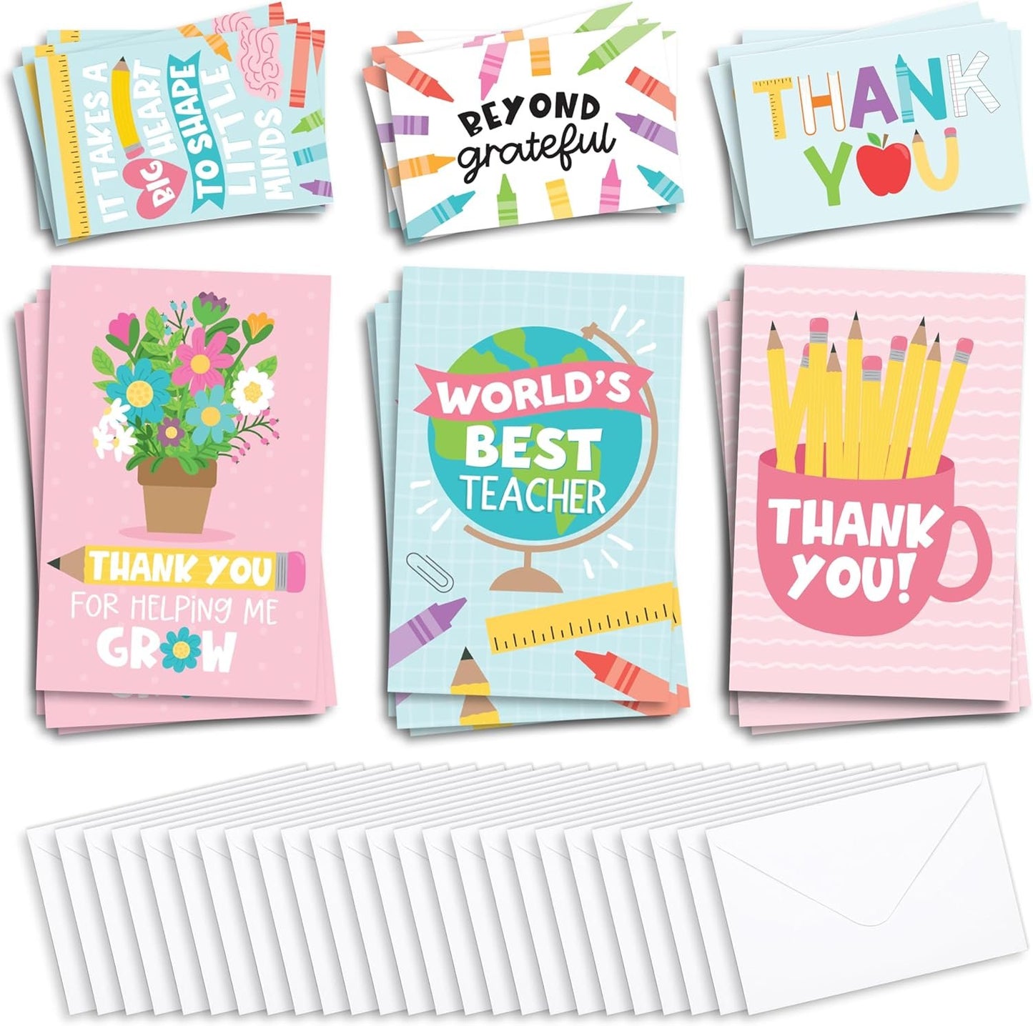 24 Colorful Teacher Thank You Cards From Student - Teacher Gift Card Teacher Appreciation Cards Bulk, Thank You Teacher Cards From Student, Bulk Thank You Cards For Teachers Appreciation Cards