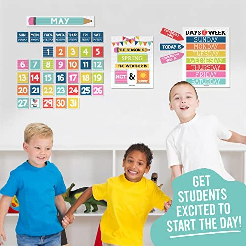 Colorful & White Classroom Calendar | Bulletin Board | Classroom Supplies