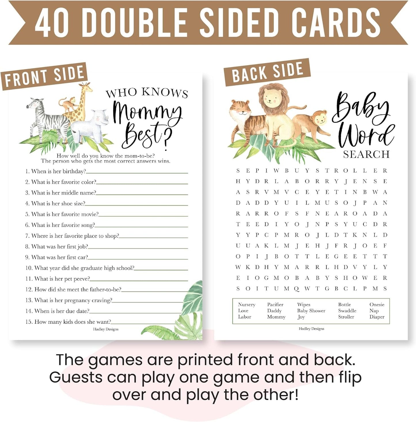 40 Safari Baby Shower Games Gender Neutral - Baby Girl Baby Shower Bingo Game Girl, Who Knows Mommy Best Baby Shower Game, Baby Boy Baby Shower Word Search Game, Advice Cards Baby Shower Mad Libs Game