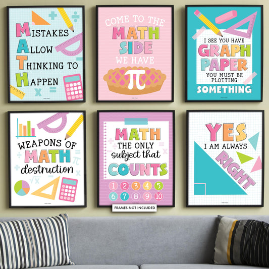 6 Colorful Math Posters For Elementary School - Middle School Math Posters For Middle School, Math Posters For High School, Math Classroom Must Haves, Math Classroom Decor, Math Bulletin Board Sets