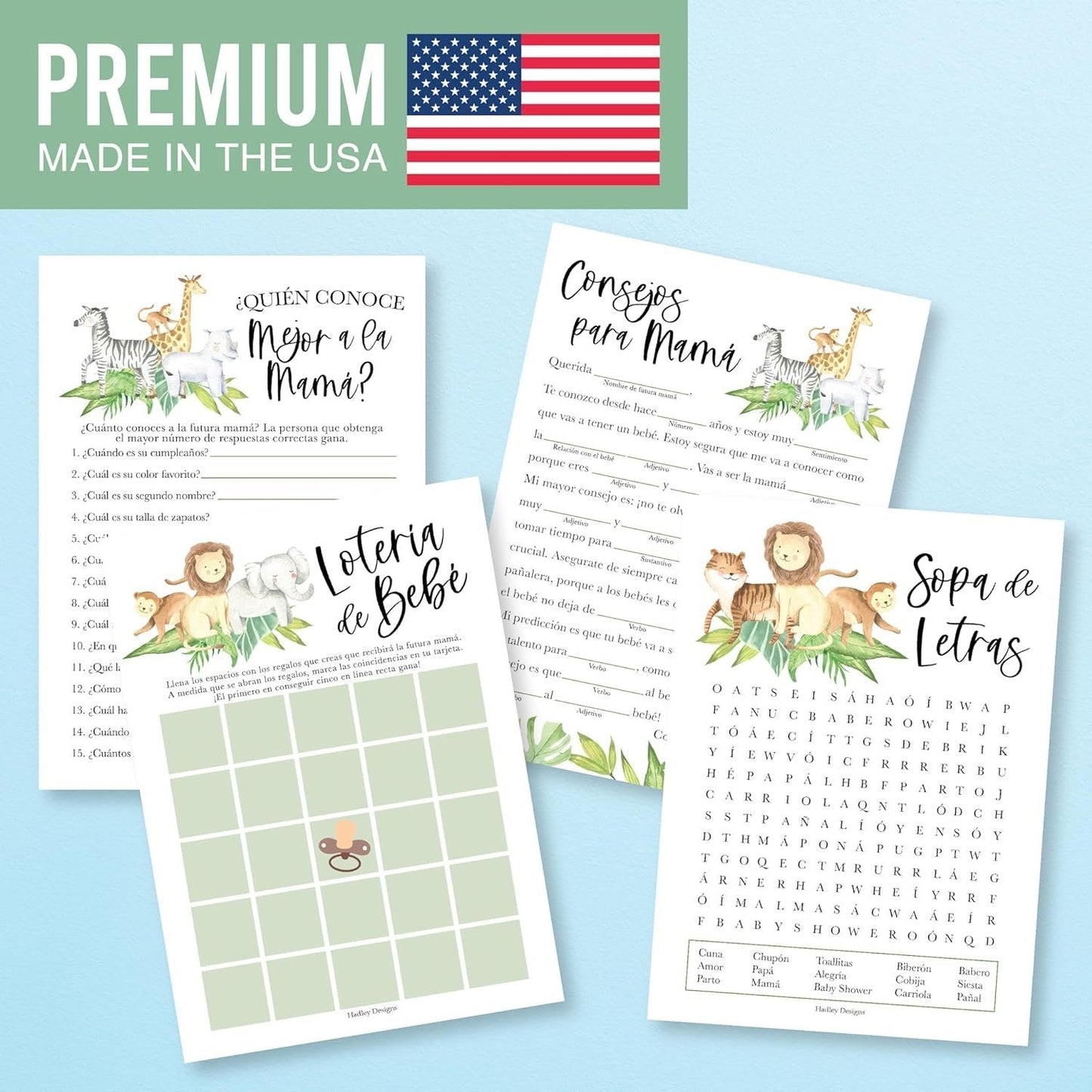 Spanish Baby Shower Games | Set of 40 | Party Supplies