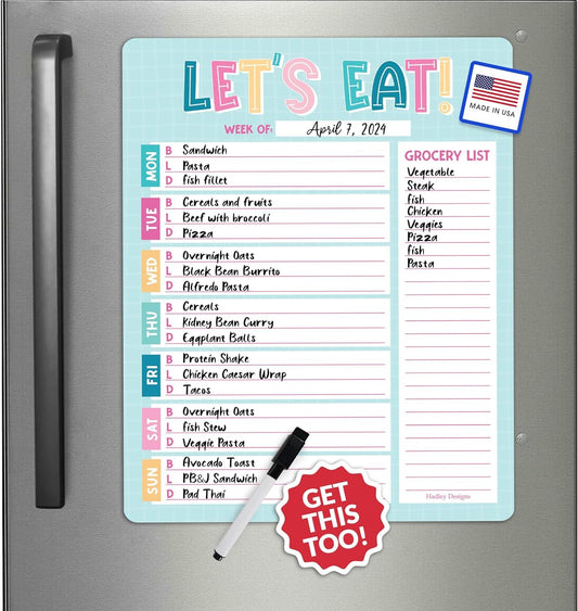 Colorful Weekly Dinner Menu Board For Kitchen - Magnetic Meal Planner For Refrigerator White Board Dry Erase, Weekly Menu Board For Fridge Whiteboard, Weekly Meal Planner Magnetic Fridge Whiteboard