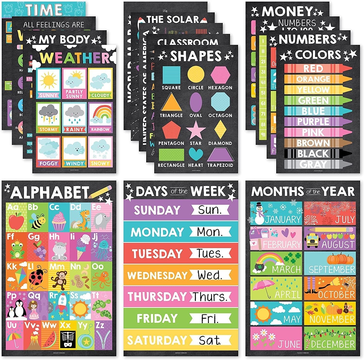 PreK Educational Posters | Set of 16 | Classroom Supplies