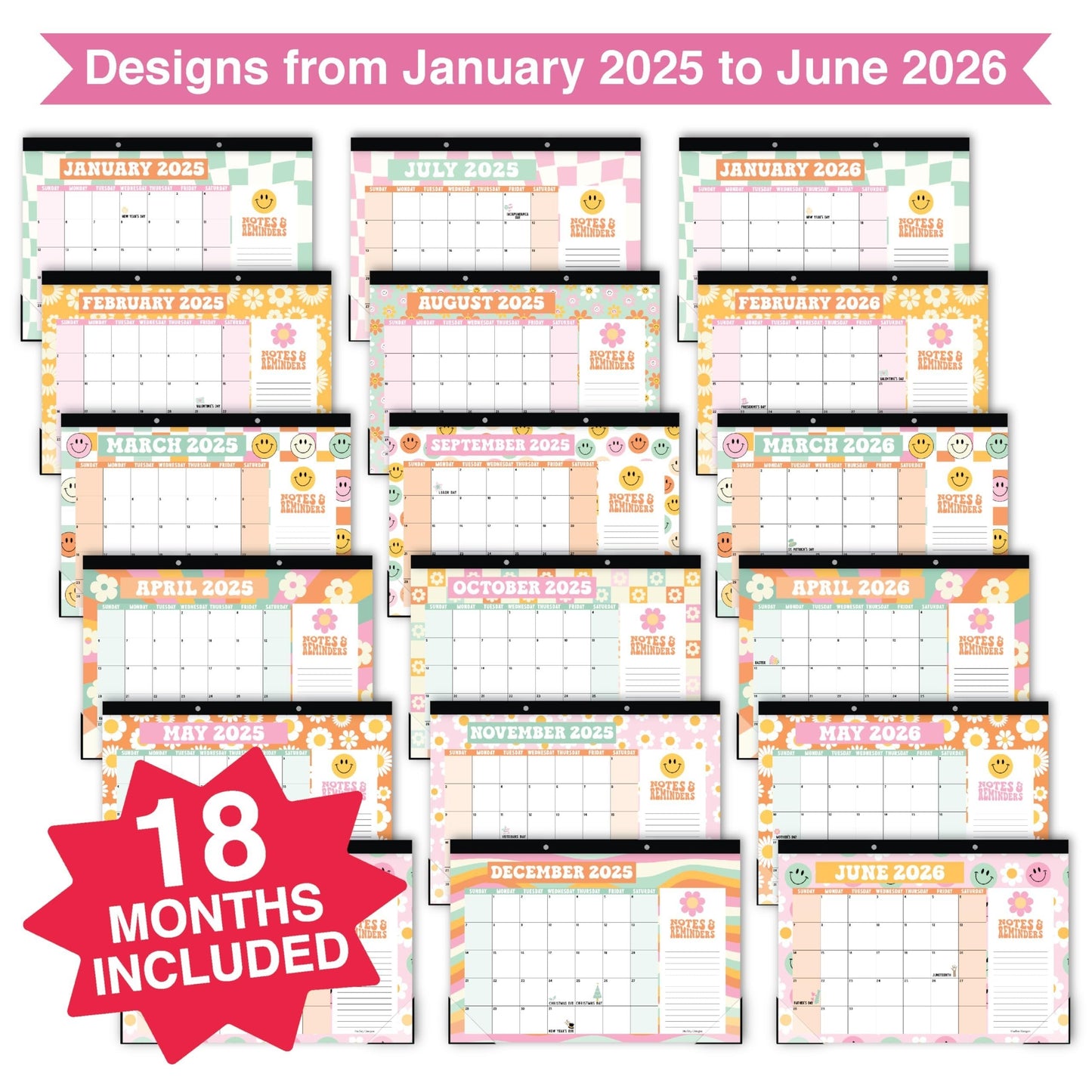 Retro Large Desk Calendar | 18-Months | 2025-2026 | Calendars & Planners