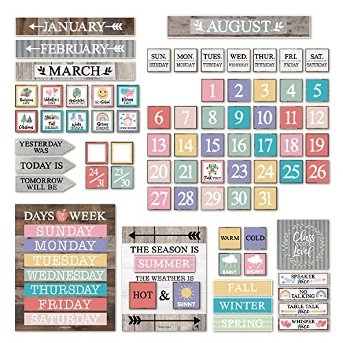 Farmhouse Brown Wood Classroom Calendar | Bulletin Board | Classroom Supplies