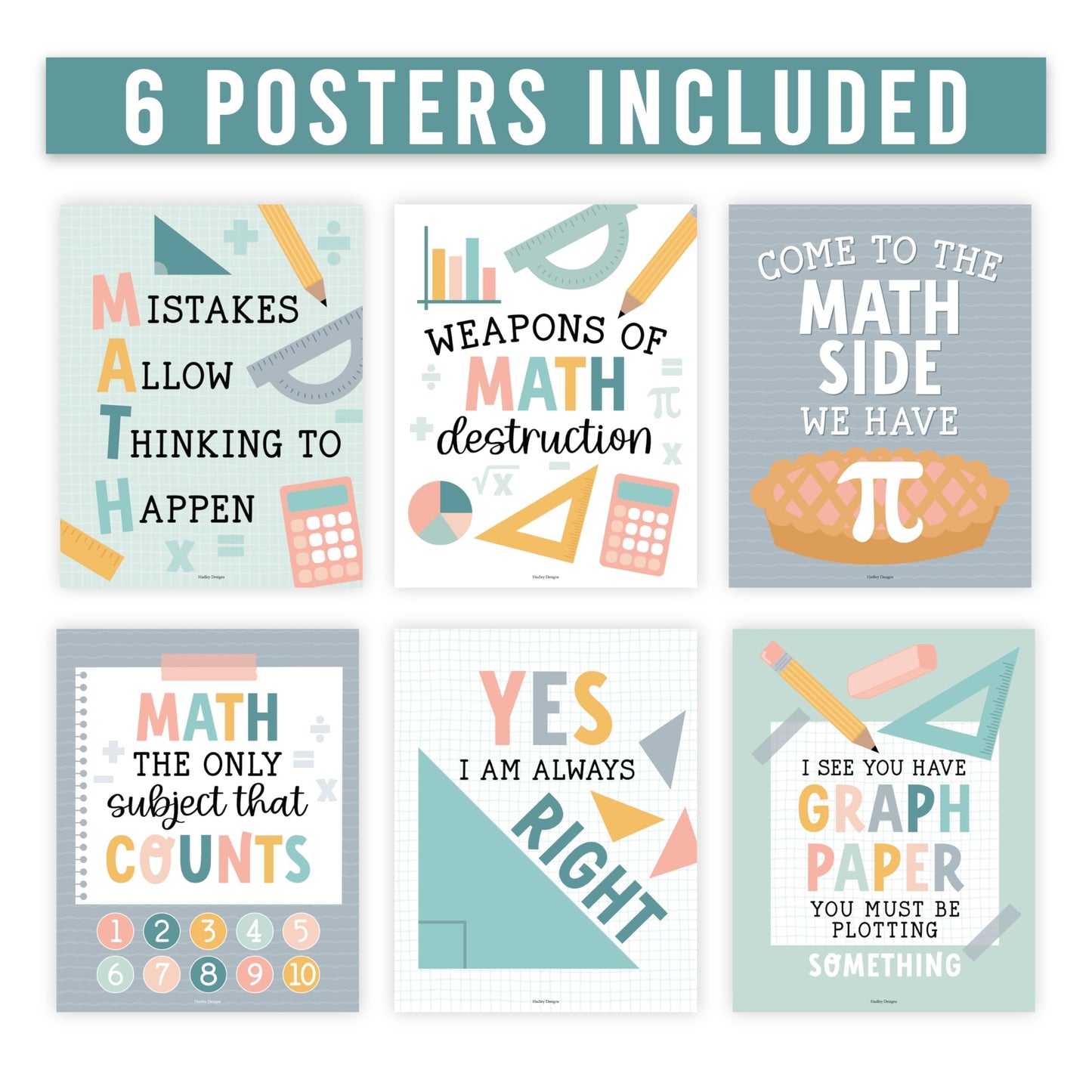 6 Boho Math Posters For Elementary School - Middle School Math Posters For Middle School, Math Posters For High School, Math Classroom Must Haves, Math Classroom Decor, Math Bulletin Board Sets