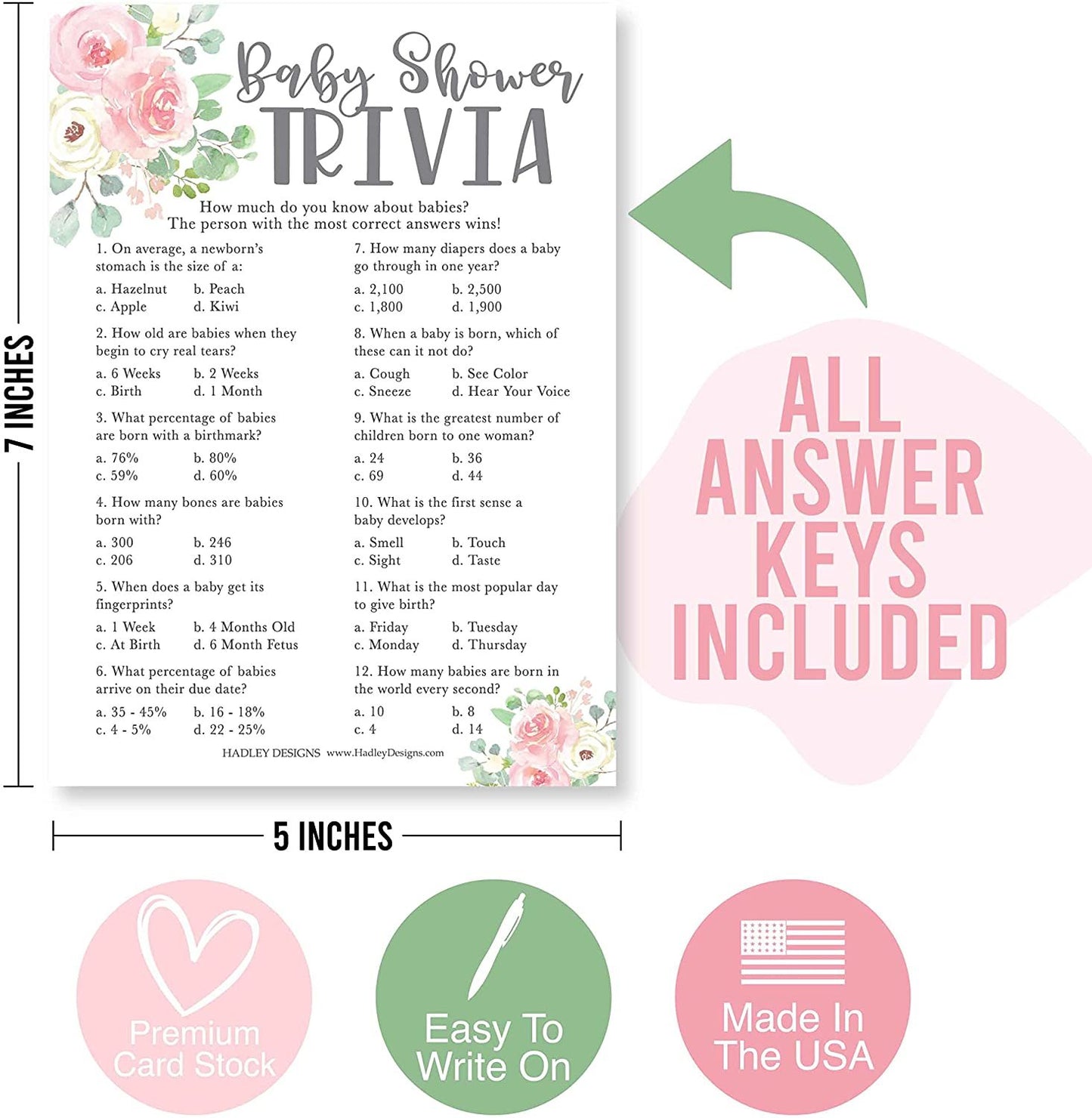 Floral Baby Shower Games For Girls - 2 Games Double Sided, 25 Baby Trivia Baby Shower Game, 25 Find The Guest Baby Shower Game, Fun Baby Shower Games, Baby Shower Party Supplies, Baby Shower Ideas