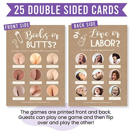 Love or Labor | Boobs or Butts | Set of 25 | Baby Shower Games