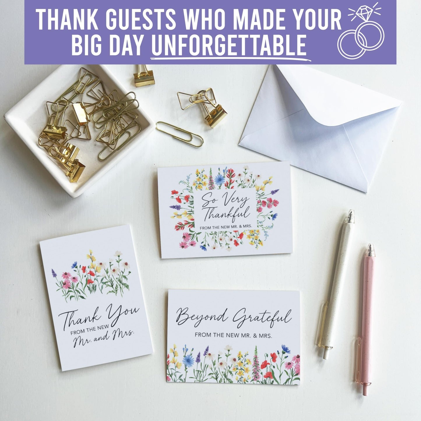 Wedding Thank You Cards | Set of 54 | With Envelopes
