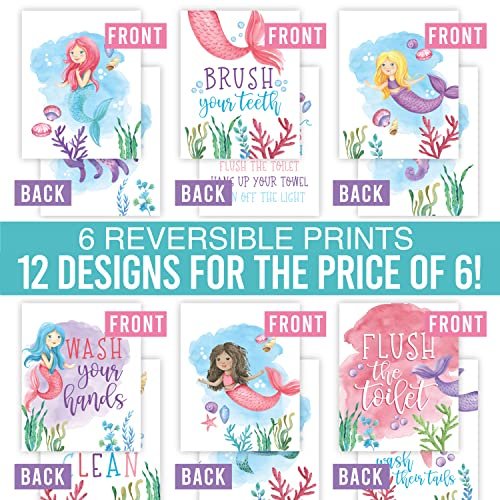 Mermaid Bathroom Wall Art | Set of 6 | Home Decor