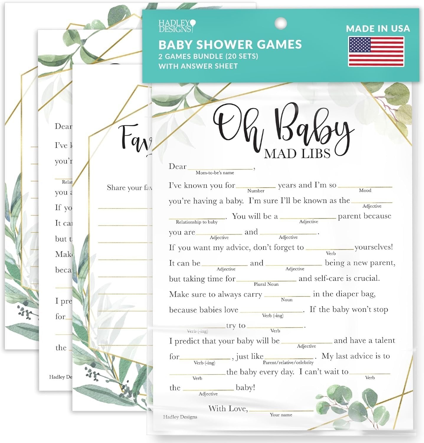 Baby Mad Libs & Family Traditions Games | Set of 20 | Baby Shower Games