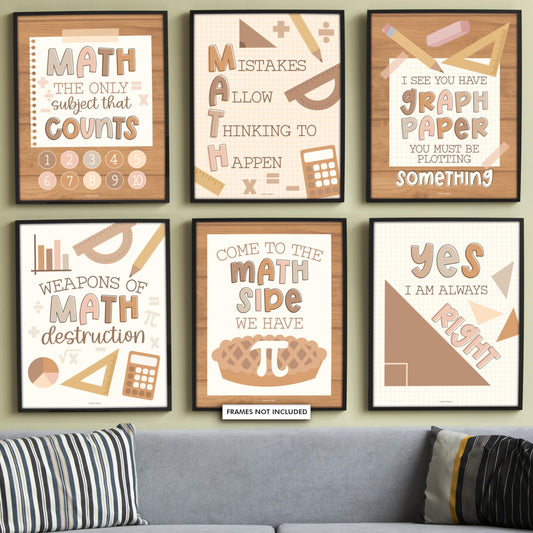 6 Boho Math Posters For Elementary School - Middle School Math Posters For Middle School, Math Posters For High School, Math Classroom Must Haves, Math Classroom Decor, Math Bulletin Board Sets