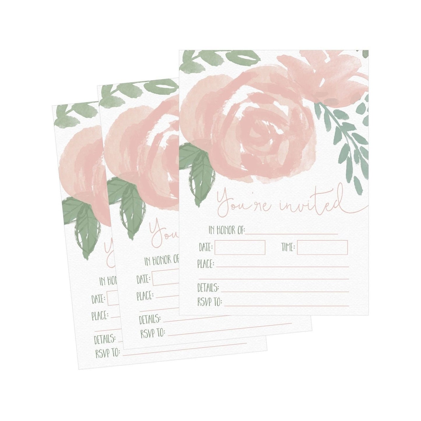 50 Fill In Invitations, Floral Wedding Invites, Watercolor Shower Invites, Re...