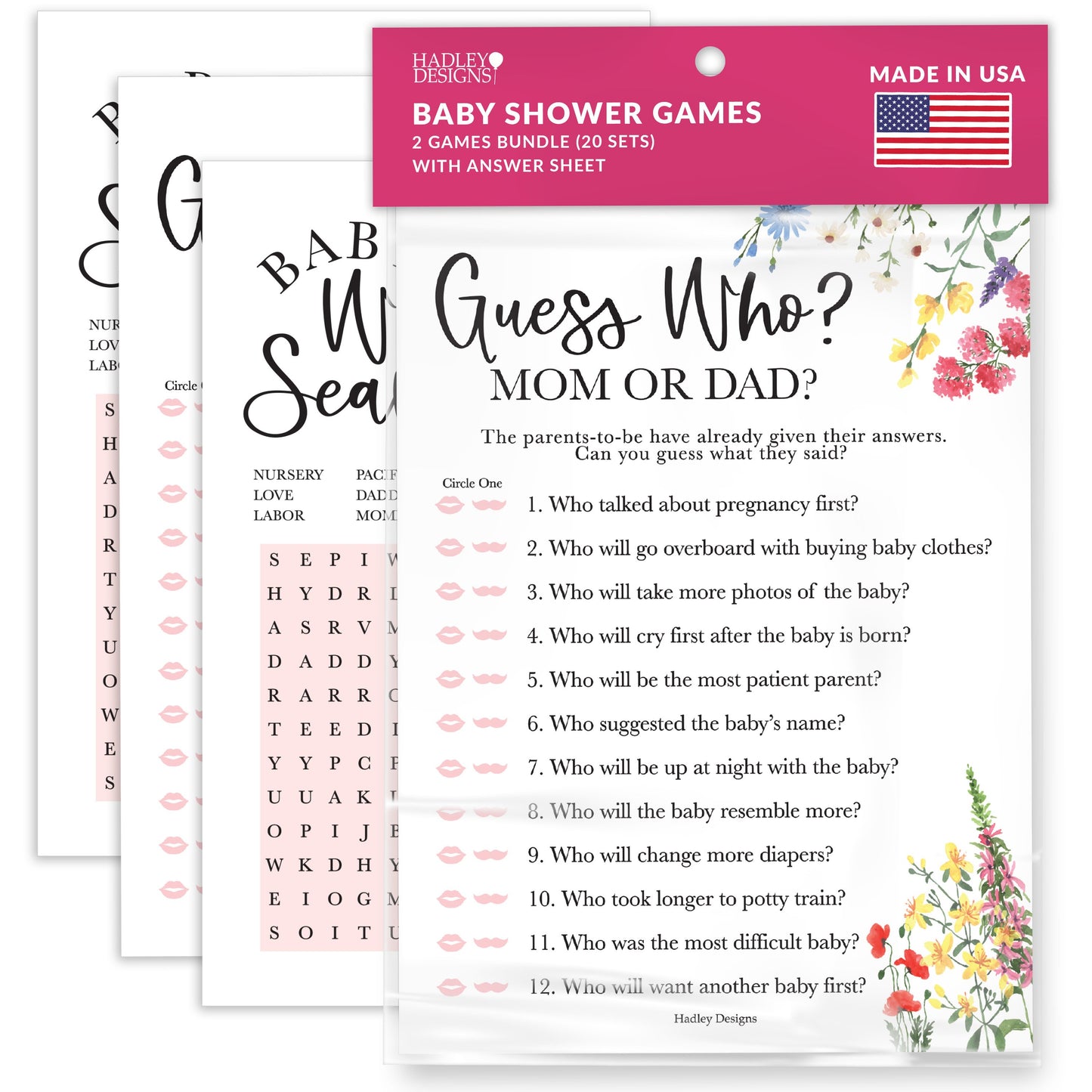 Who Said It Mommy or Daddy & Baby Word Search | Set of 20 | Baby Shower Games