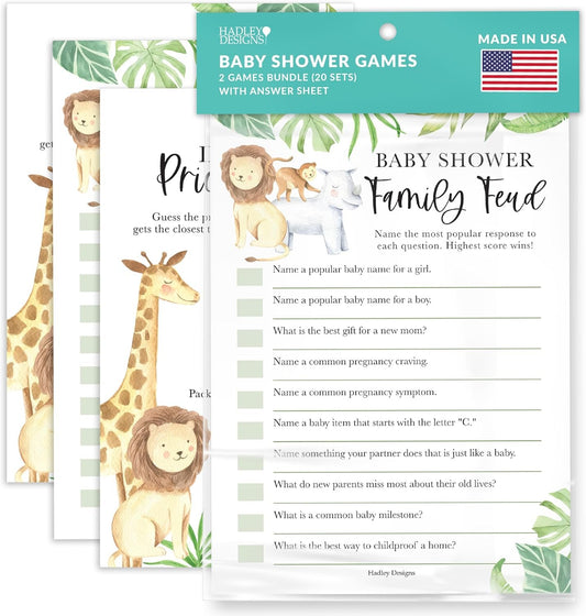 20 Safari Baby Shower Games Gender Neutral - Hilarious Baby Shower Games for Girl, Funny Baby Shower Games Boy, The Price is Right Baby Shower Game Cards, Baby Games for Baby Shower Family Feud Game