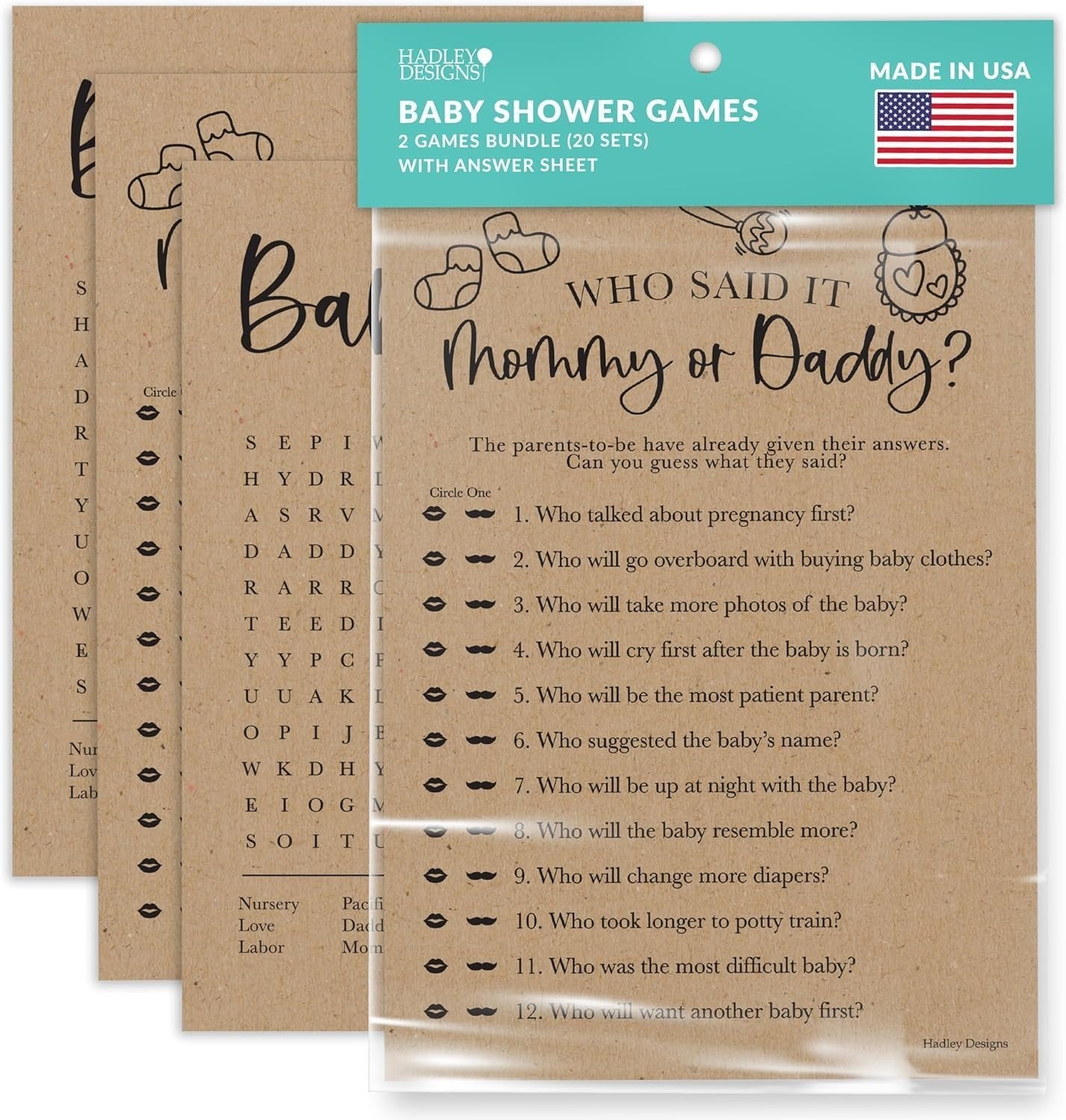 Who Said It Mommy or Daddy & Baby Word Search | Set of 20 | Baby Shower Games