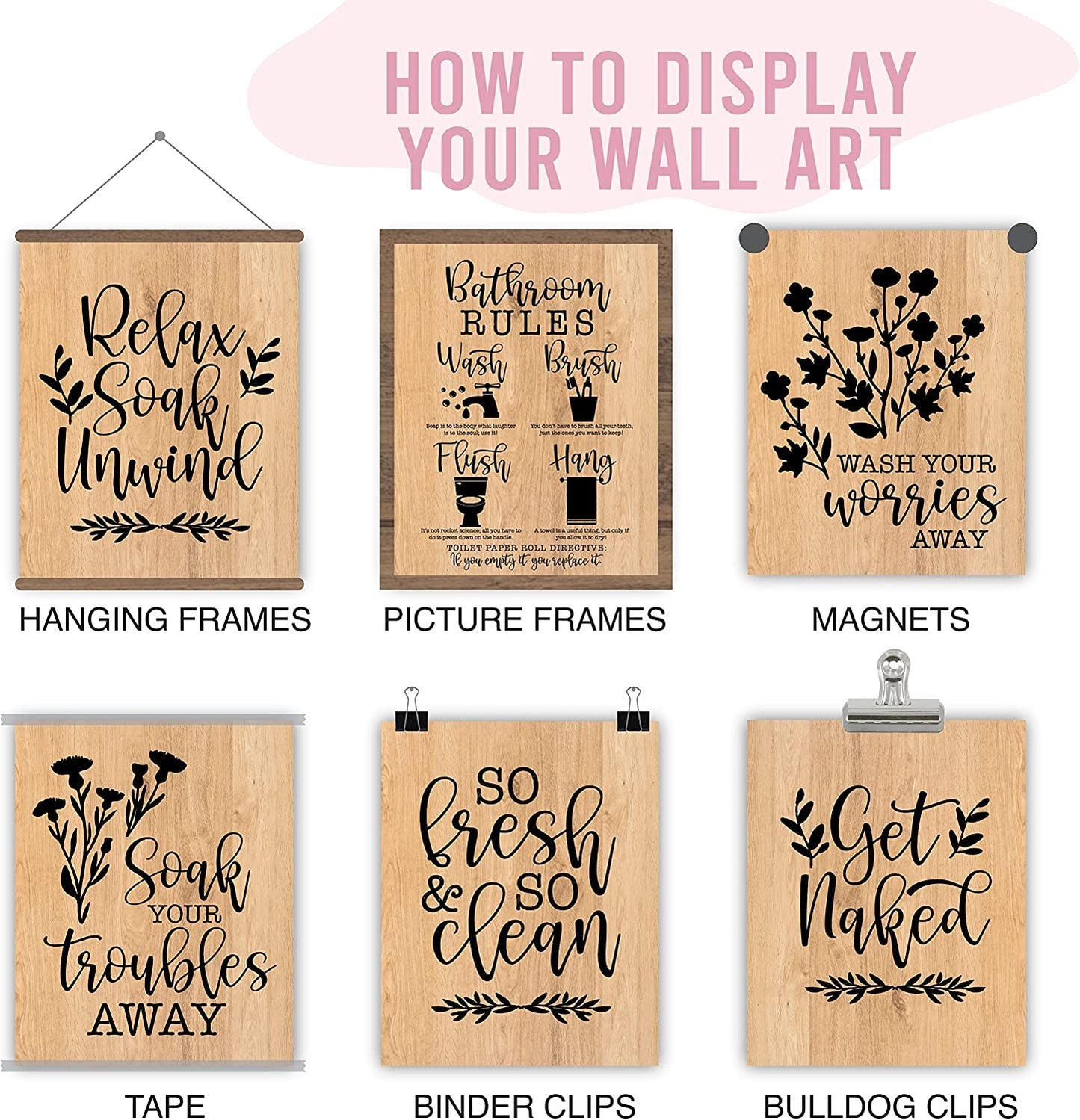 Relaxing Bathroom Wall Art | Set of 6 Reversible Prints | Home Decor